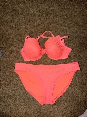 Aerie Coral Lace Underwire Bikini Set - Women Swim- 36D/XL